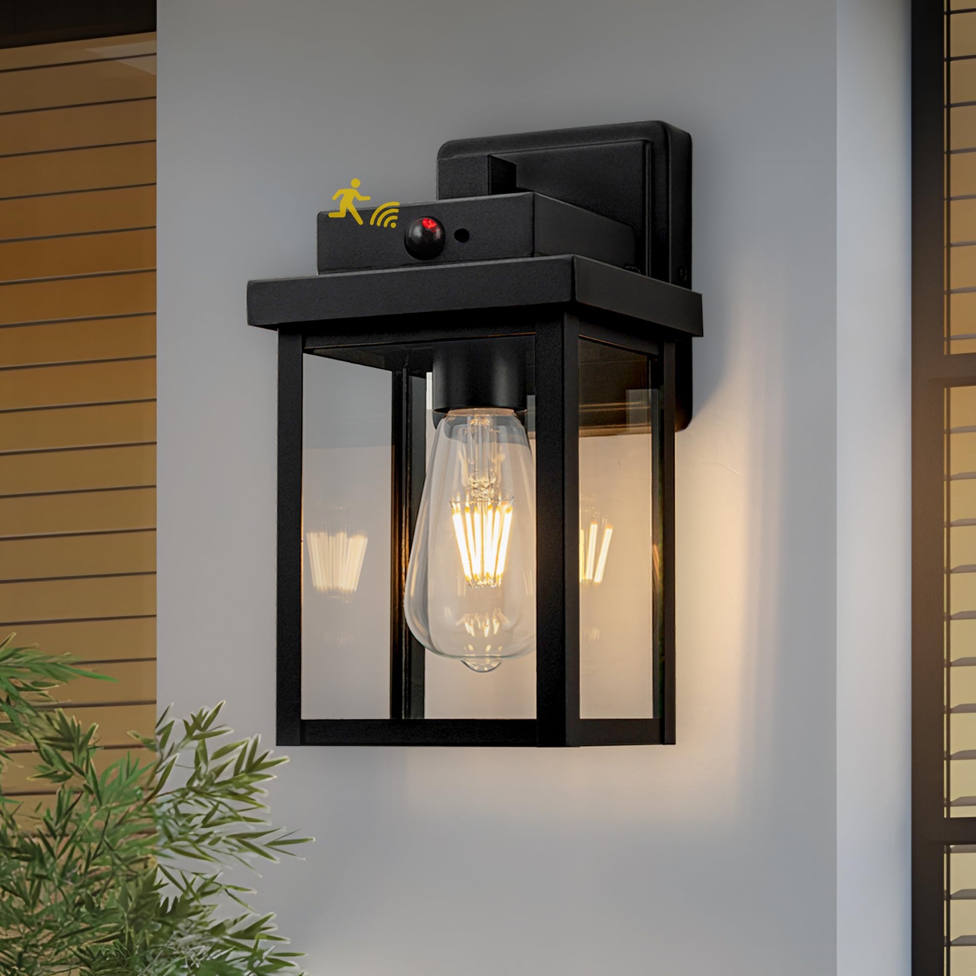 Motion Sensor Outdoor Porch Lights Wall Mounts, Dusk to Dawn Exterior Lighting Fixture for Patio, Outside Black Wall Sconce Lantern for House,Garage