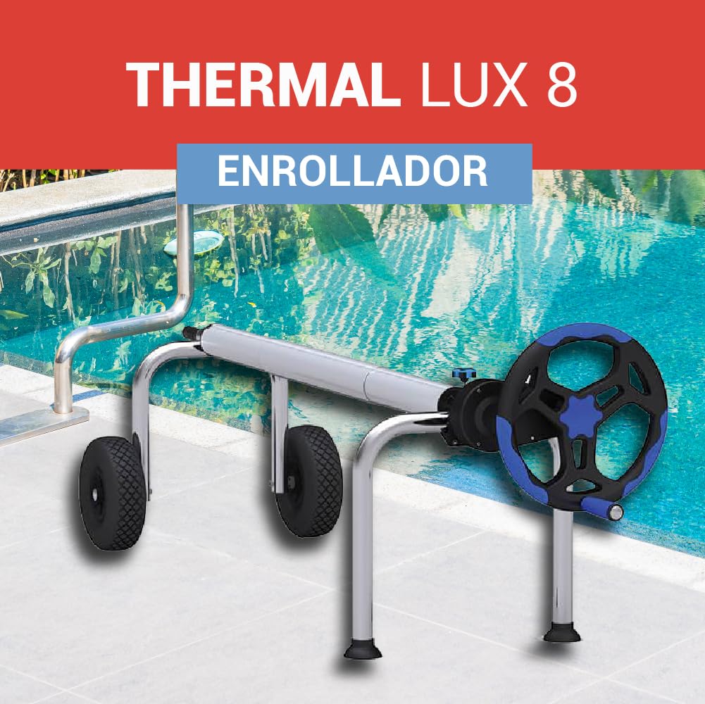 Piscihogar Enrollador Manta Piscina Thermal Lux 8.0 |hasta 1000 micras |Tubo Central Extensible de 1,0-6,2 a 8,0 m