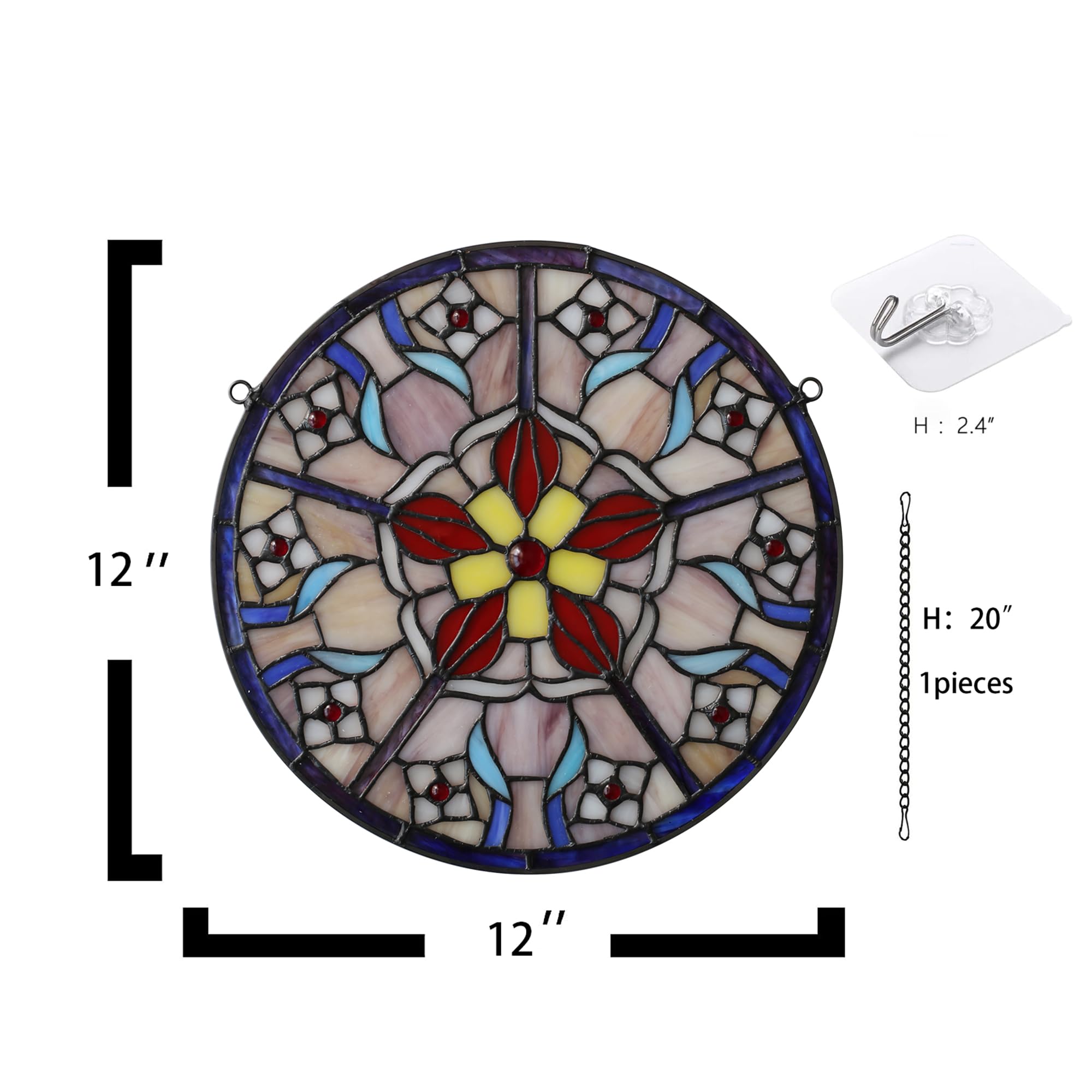 Buntglas-Fenster zum Aufhängen, Tiffany-Pflanzen-Stil, rosa Blume, Sonnenfänger, Wanddekoration, Kunst-Panel, 30,5 cm, inklusive 50,8 cm Kette und Haken, perfektes Weihnachtsgeschenk