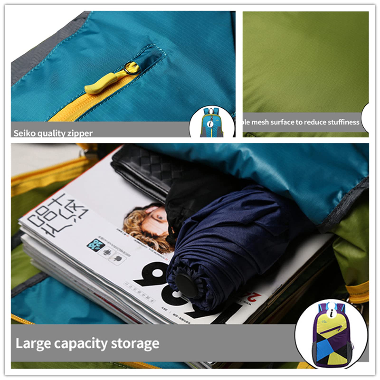 Zaino pieghevole da esterno Uomo Donna Borsa sportiva impermeabile portatile di grande capacità Zaino da trekking da viaggio resistente all'usura
