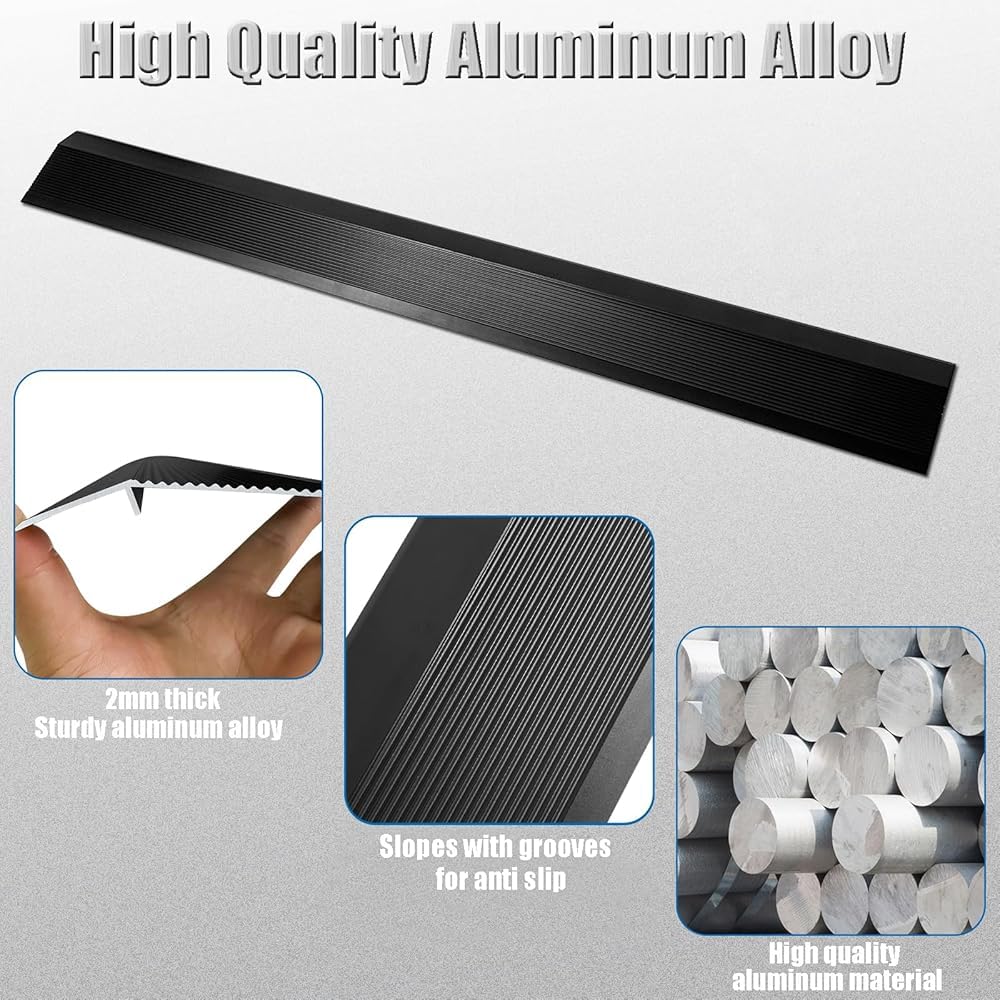 Listwa rozdzielająca podłogę, aluminiowa listwa drzwiowa do szczelin w płytkach, karbowany próg siodełka, szerokość 10 cm, 3-pak rampy progowe do drzwi