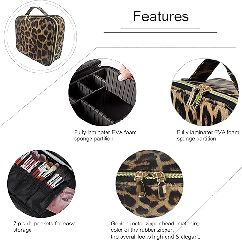 Miniatura 4 de Bolsa de maquillaje de viaje con divisores ajustables, organizador de estuche de almacenamiento de tren cosmético para cepillos cosméticos