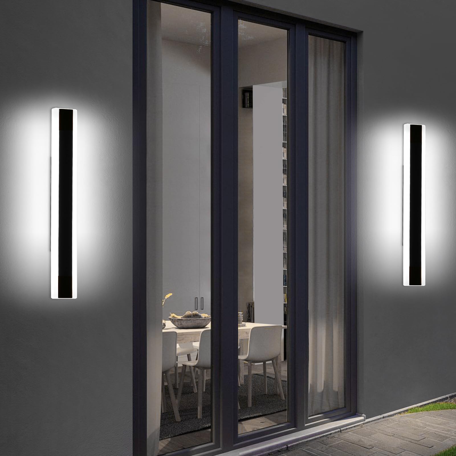Mikeru 60cm Long Wall Light, 2 Pack Black Minimalist Porch Wall Light, 6500k Cool White Led Acrylic Wall Mounted Luminaire, IP65 Waterproof Outside Wall Sconce for Garage, Patio, Villa — view 7