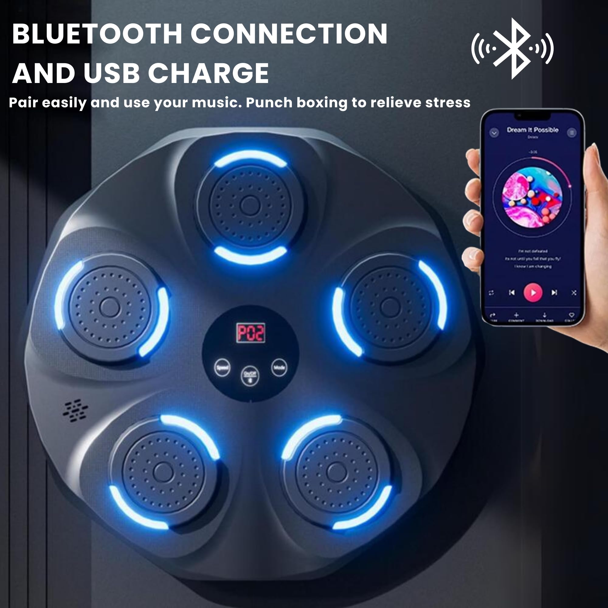 Macchina da Boxe Musicale, Attrezzatura da Allenamento per Boxe a Parete In PU, Pad da Boxe a LED con Guantoni da Boxe, Bluetooth, Luci al Ritmo Della Musica.