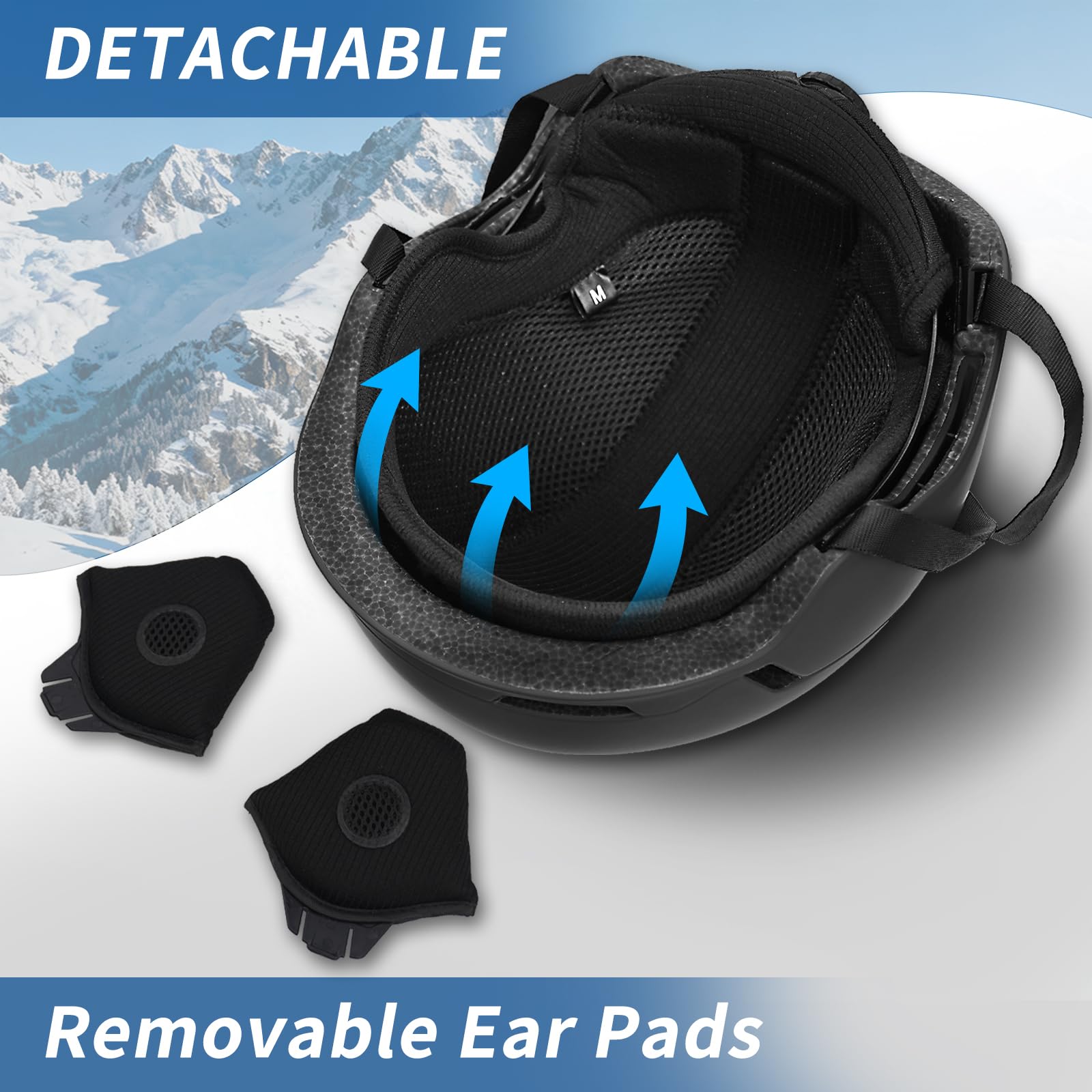 Casco de Esquí Kit con Gafas de Esquí, Capucha Transpirable UV, Orejeras Extraíbles para Hombre Mujer