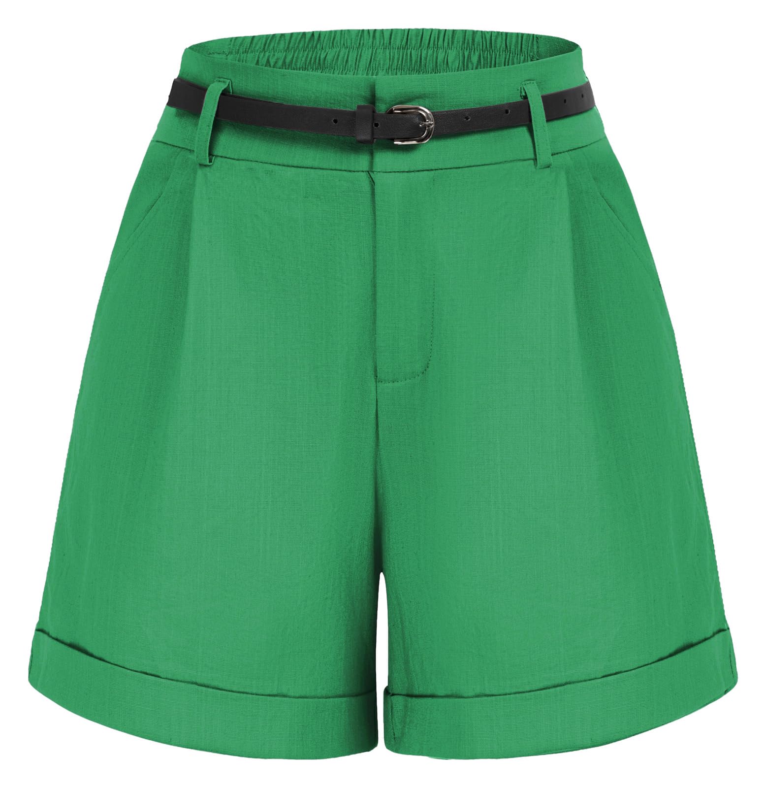 Belle Poque Women Bermuda Shorts Elastic Waist Wide Leg Shorts with Pockets &amp; Belts