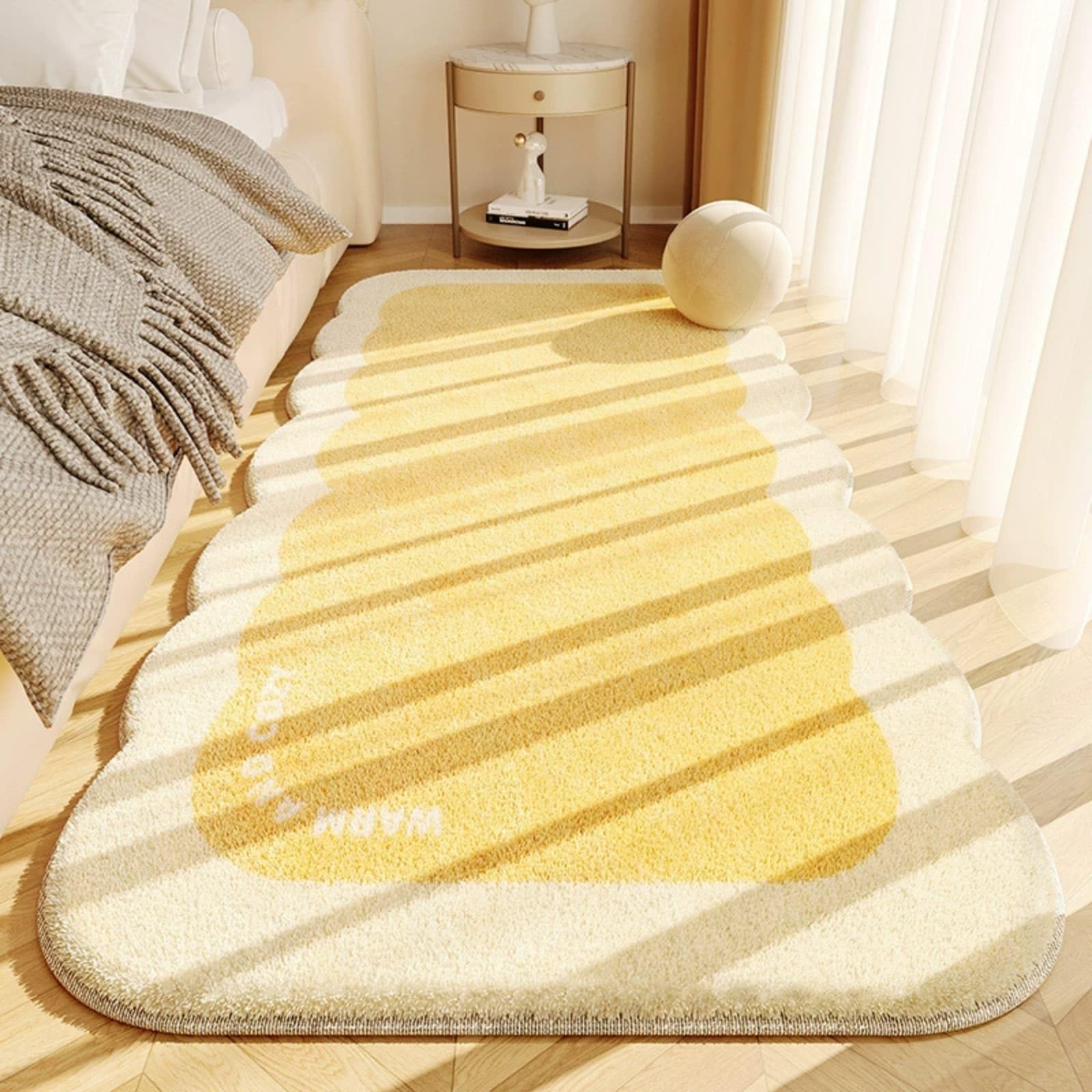 Tapis Poil Court Moderne, Tapis Moelleux Imitation Cachemire Chambre Salon avec Fond Antidérapant Moquette Doux Lavable pour Decoration Intérieur Salle à Manger Chevet (Jaune,80x200cm)