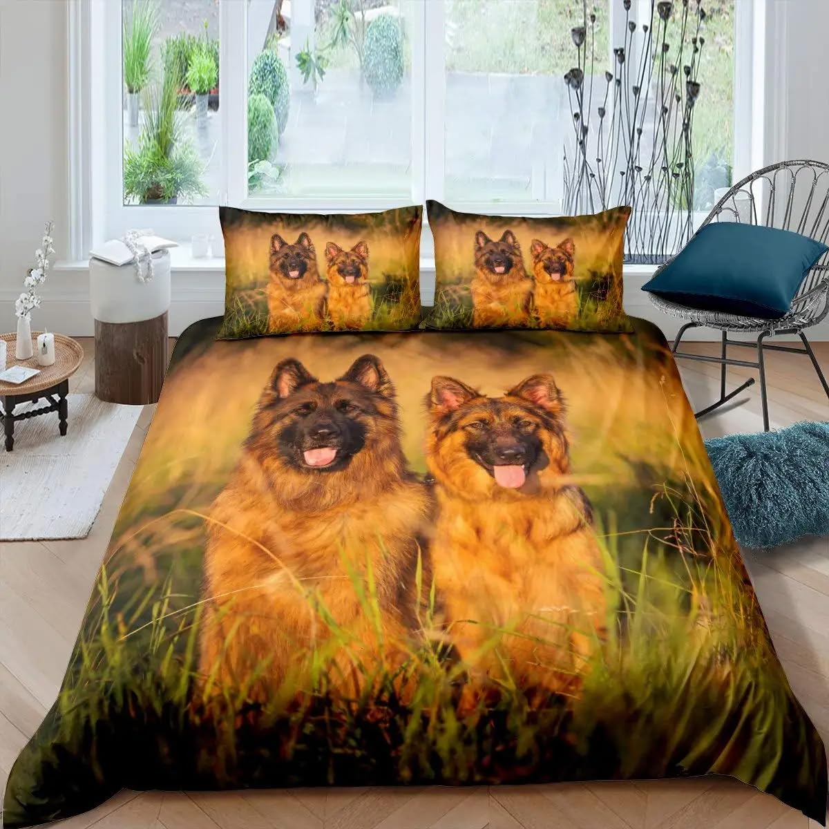 QBIDCSX Bedding Double Duvet Set German Shepherds Bedding Double Bed Set - Microfibre Quilt Cover 230x220 cm - Comforter Cover with 2 Pillowcases(Double)