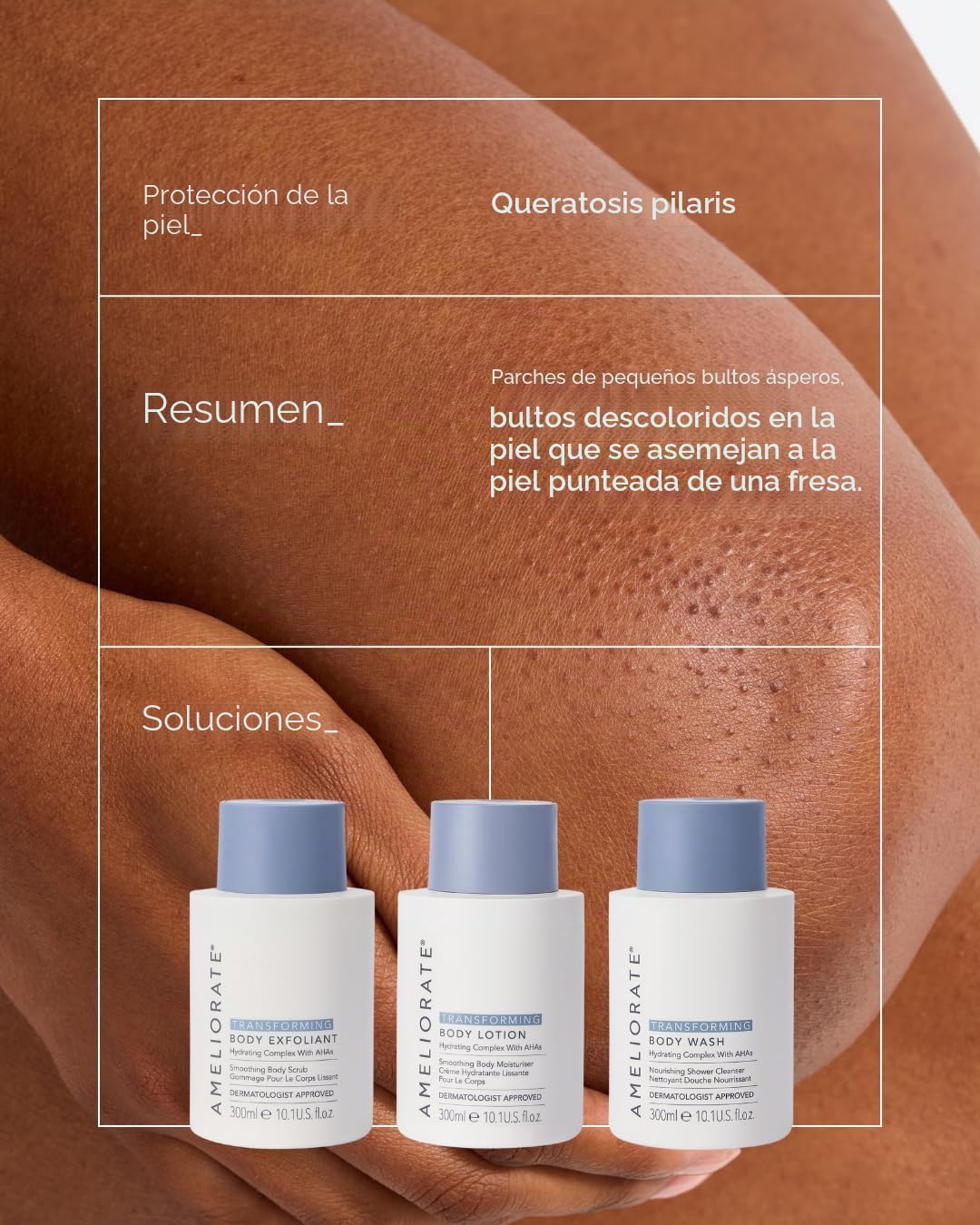 AMELIORATE Transforming Tinted Body Lotion Glow 500ml Keratosis Pilaris KP | Daily Moisturiser, Lactic Acid AHA, Strawberry Skin, Helps Remove Dead Skin Cells, Smoothes Bumps & Ingrown Hairs, Rough Dry