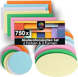OfficeTree 750 x Moderation Card Set, 6 Colours, Round, Oval and