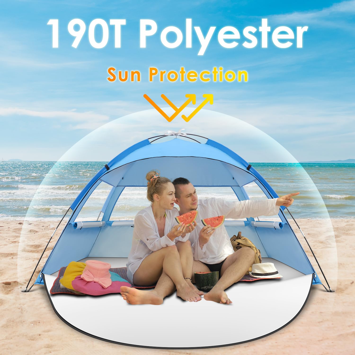 Pop-up namiot plażowy, automatyczny parasol plażowy dla 3-4 osób z ochroną przeciwsłoneczną, lekki i łatwy do przenoszenia przenośny namiot przeciwsłoneczny na wakacje na plaży kemping podróż