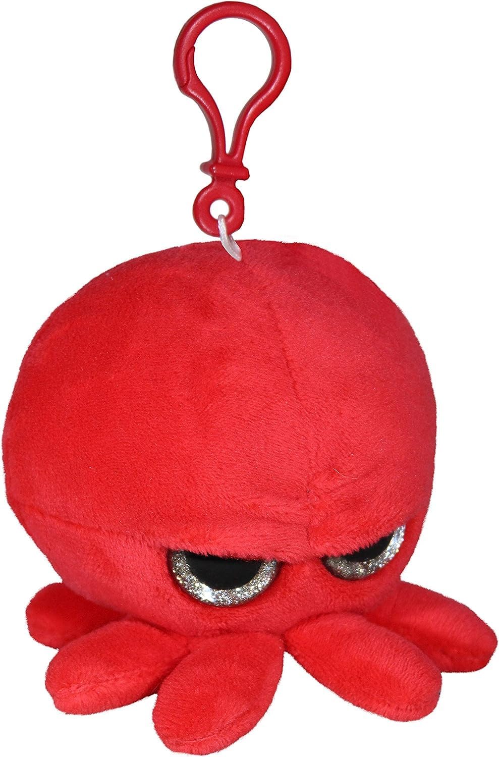 Grumpy Baby Octopus - Plush Keychain Pendant with Clip - Cute Super Soft Plush Stuffed Animal Toy Decoration Backpack Purse Handbag Accessories - Red, 3", Red