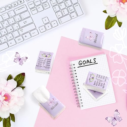 Miniatura 7 de Harloon 100 paquetes de pañuelos faciales cristianos de mariposa púrpura en tamaño de billetera de bolsillo, pañuelos de viaje de 3 capas