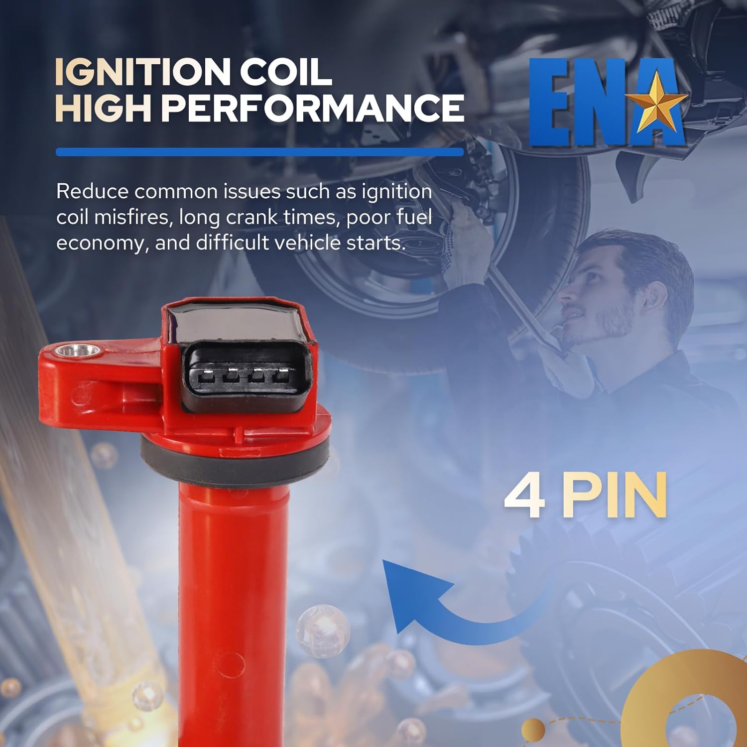 ENA Red 8 Ignition Coil V8 4.3 4.7 2000 2001 2002 2003 2004 205 2006 2007 2008 2009 Compatible with Toyota Lexus Tundra Sequoia Land Cruiser 4Runner LX470 GX470 GS430 LS430 SC430 Coils for UF230 UF493