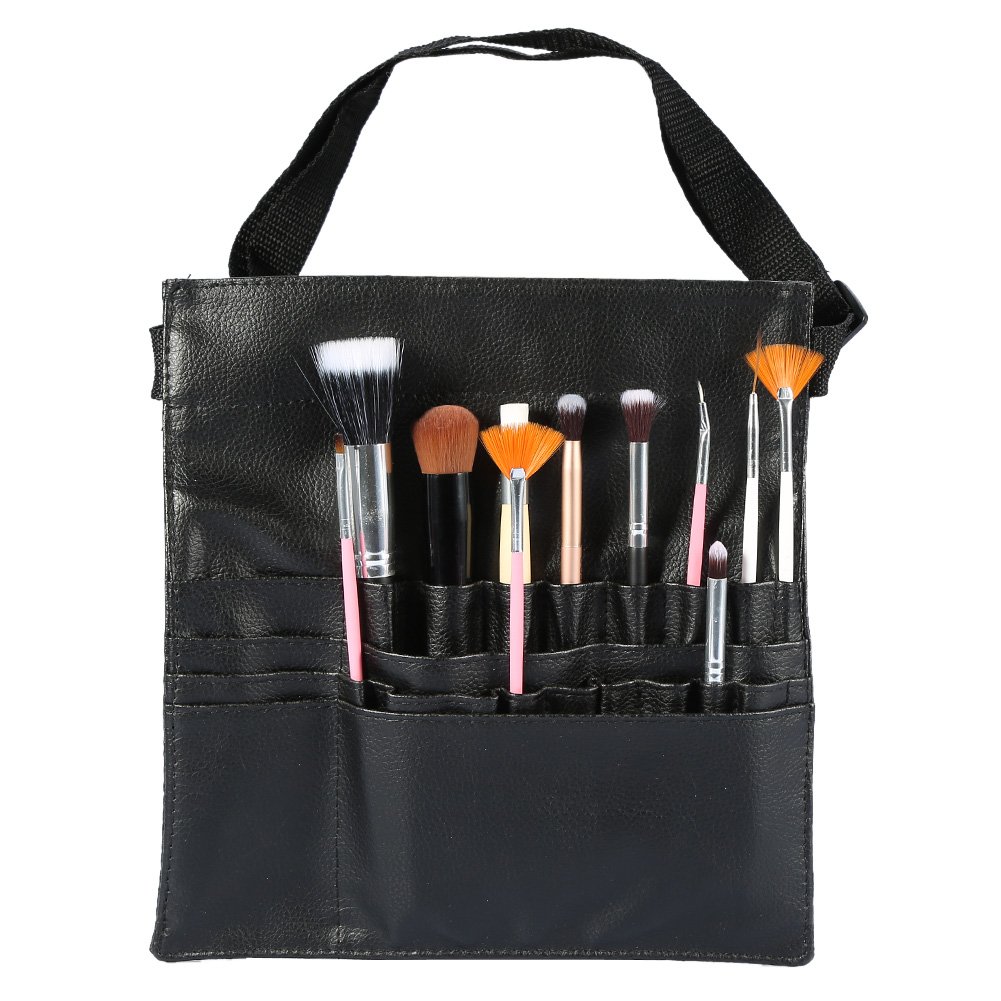 Borsa per pennelli per trucco, custodia professionale per pennelli per trucco cosmetico in PU nero