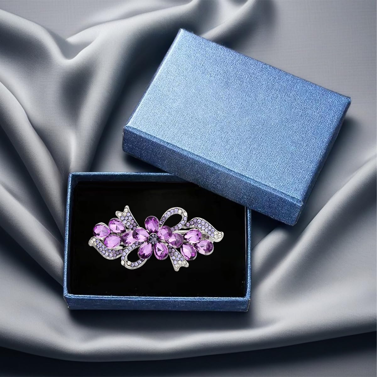 Rhinestone Flower Hair Clips for Women Purple Crystal Hairpins Barrettes, Hair Accessories for Wedding Party Everyday, Gift for Mom Wife Lover