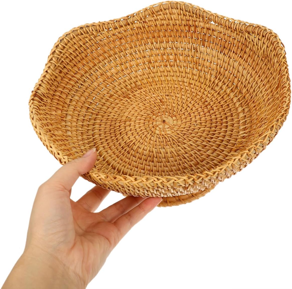 Small Round Woven Storage Basket for Entryway Natural Rattan Decorative Tray for Organizing Keys Wallet Snacks and Fruits Versatile Tabletop Storage