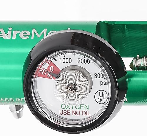 Miniatura 6 de AireMed Regulador de oxígeno 0-25LPM, velocidad de flujo de calibre CGA-870 - Incluye llave de llave, 5 sellos de arandela de yugo de latón y 2