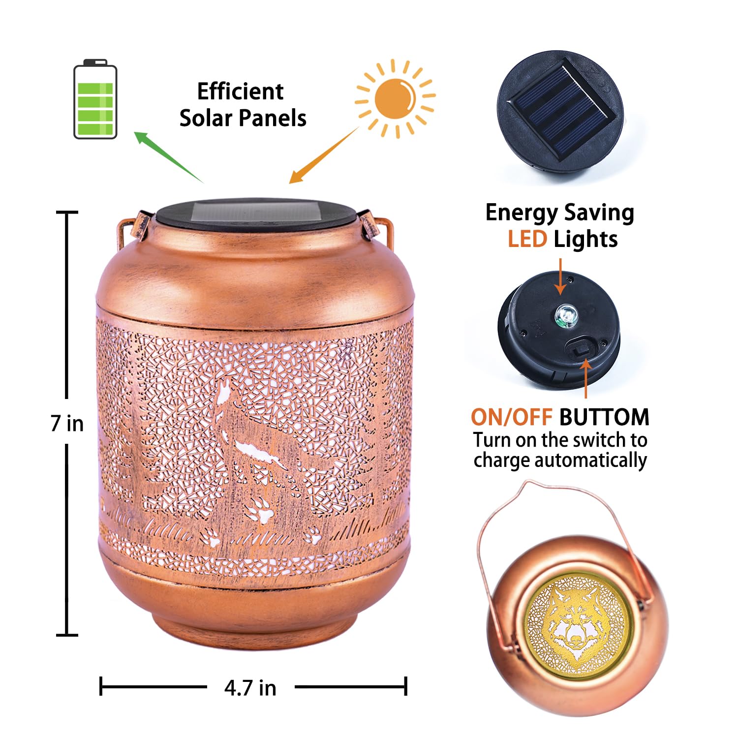Lanterne solari a forma di lupo per esterni, impermeabili, da appendere, regalo per donne/uomini/amanti dei lupi, in metallo, decorative, a LED, per decorazione da giardino, patio, prato, sentiero,