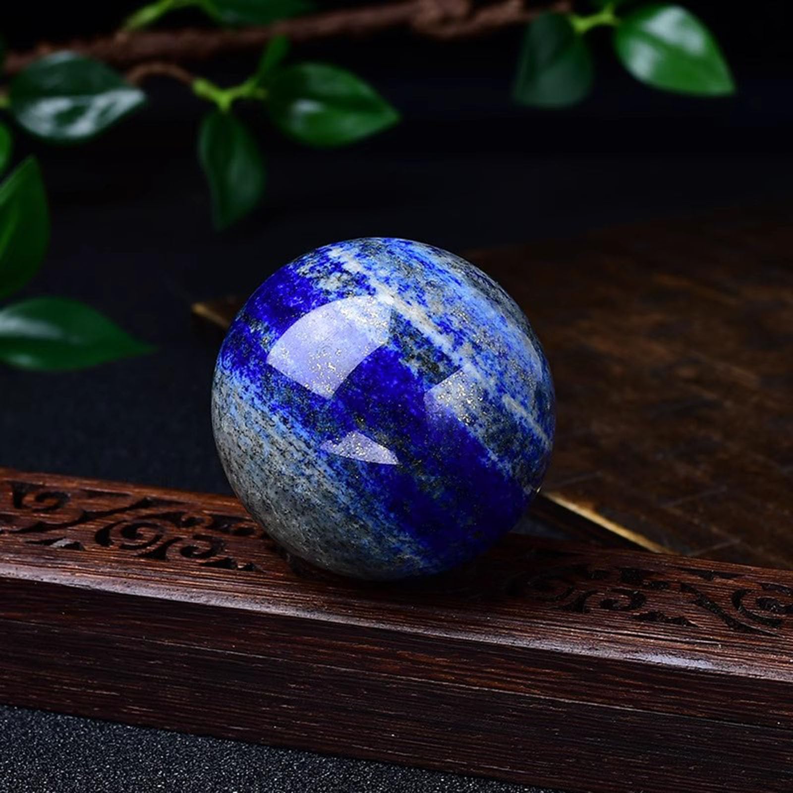 Bolas de cristal de cuarzo de lapislázuli con soporte de madera, esferas decorativas de piedras preciosas para curación y adivinación de energía Reiki