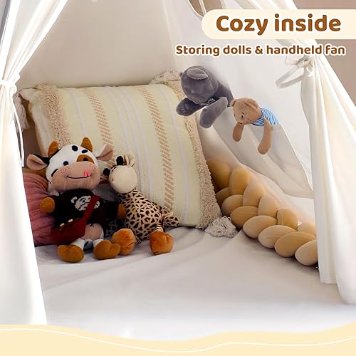 Vista 17 de Sumbababy Tienda de campaña tipi para niños, casa de juegos de lona natural con flecos, tela lavable, tienda de campaña Tipi, incluye bolsa