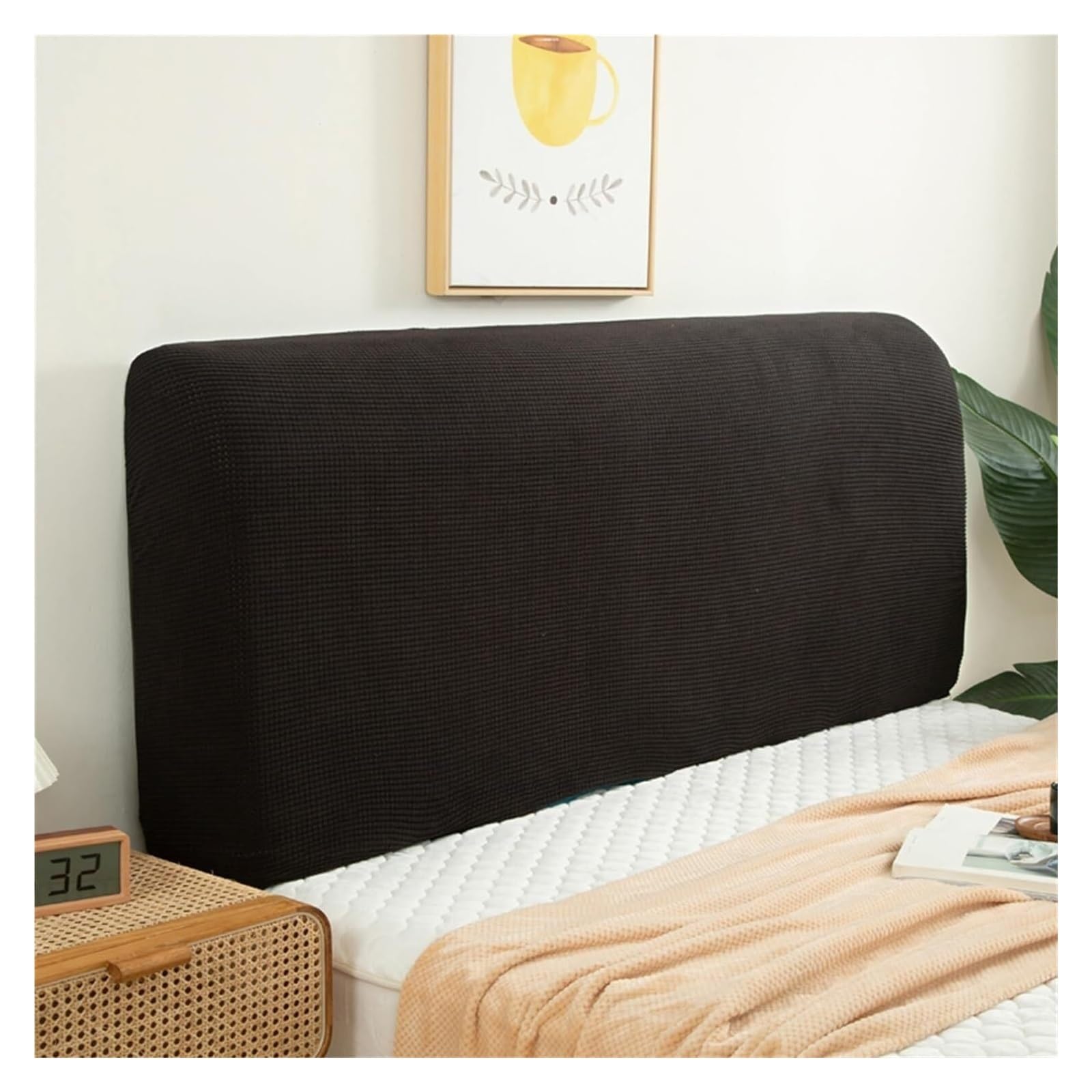 Velvet Headboard Slipcover for Queen Full Twin Cal King Size, Quilted Cover Thicken Dustproof Protector Elastic Decoration (Color: Schwarz, Size)