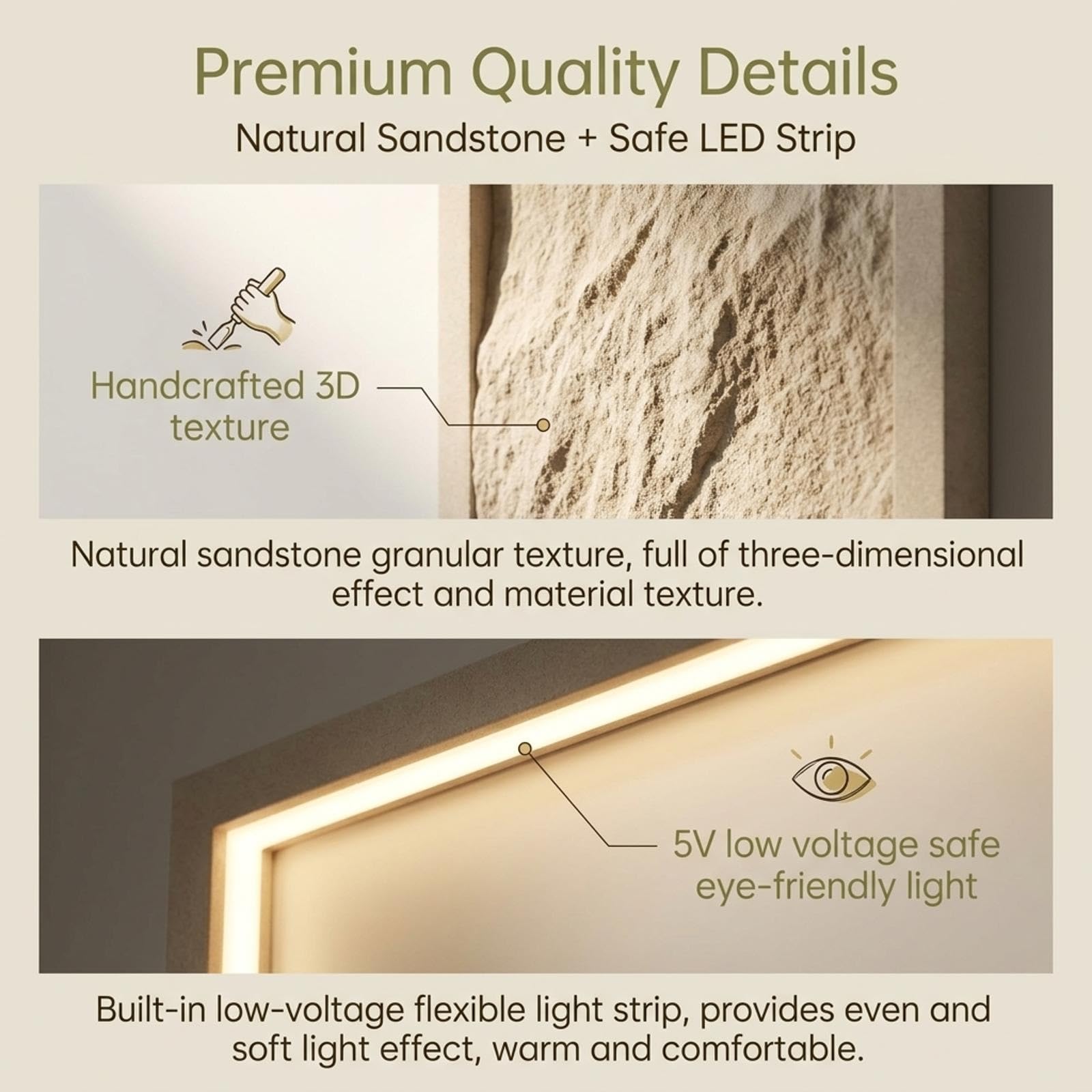 Moderne Wanddeko mit LED-Licht, Sandstein-Optik, Wandkunst für Wohnzimmer
