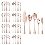 Rose Gold Silverware Flatware Set, HF HOFTEN 45-Piece Stainless Steel Durable Cutlery Serving Set, Service for 8, Modern Elegant Design for Home/Hotel/Restaurant, Mirror Polished & Dishwasher Safe