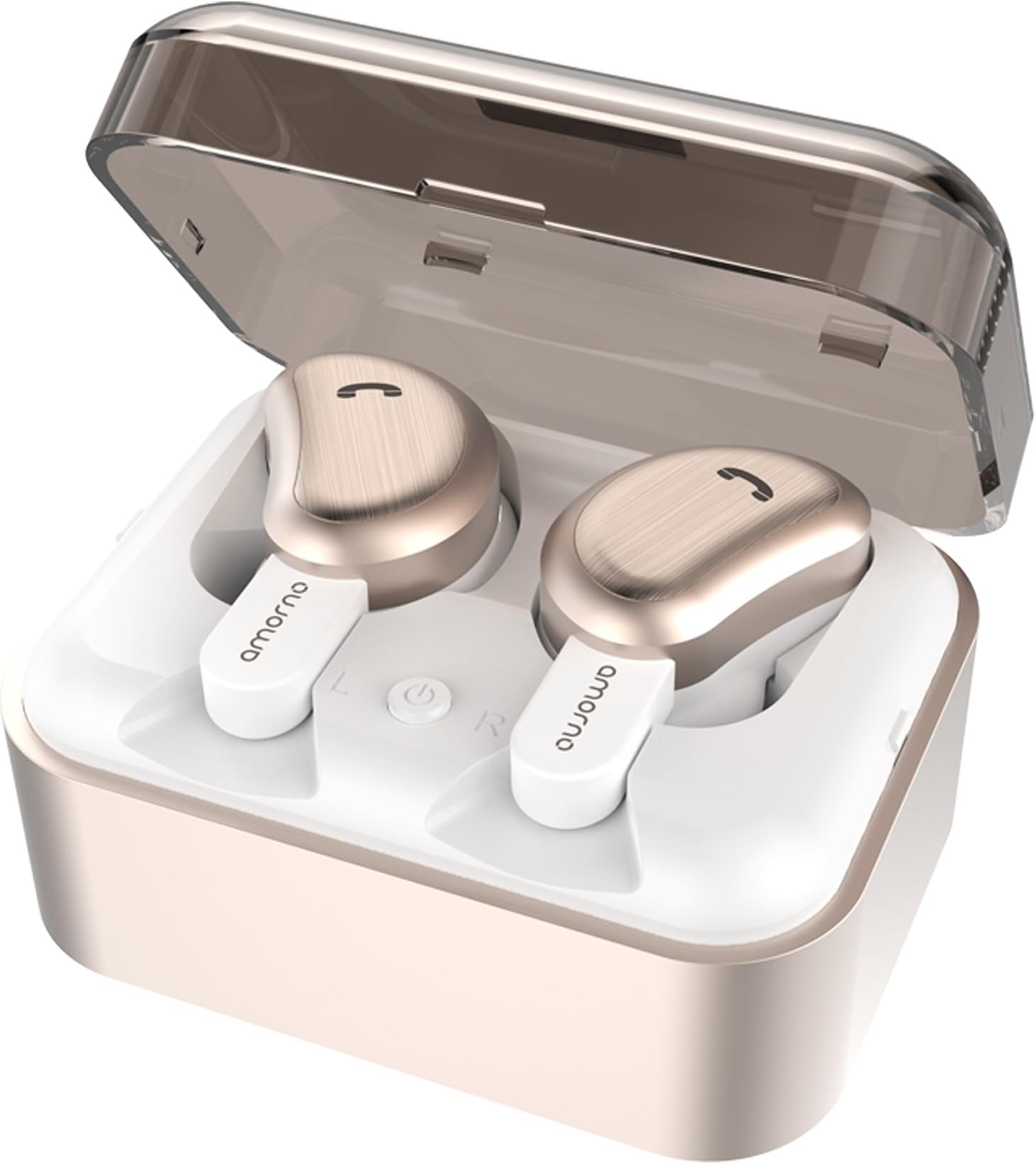 AMORNO True Wireless Earbuds, Bluetooth headphone with Built-in Mic, Sports in-ear Earbuds Sweatproof Stereo Earphone, Wide Compatible Handsfree Heandset, Noise Isolation, Gold