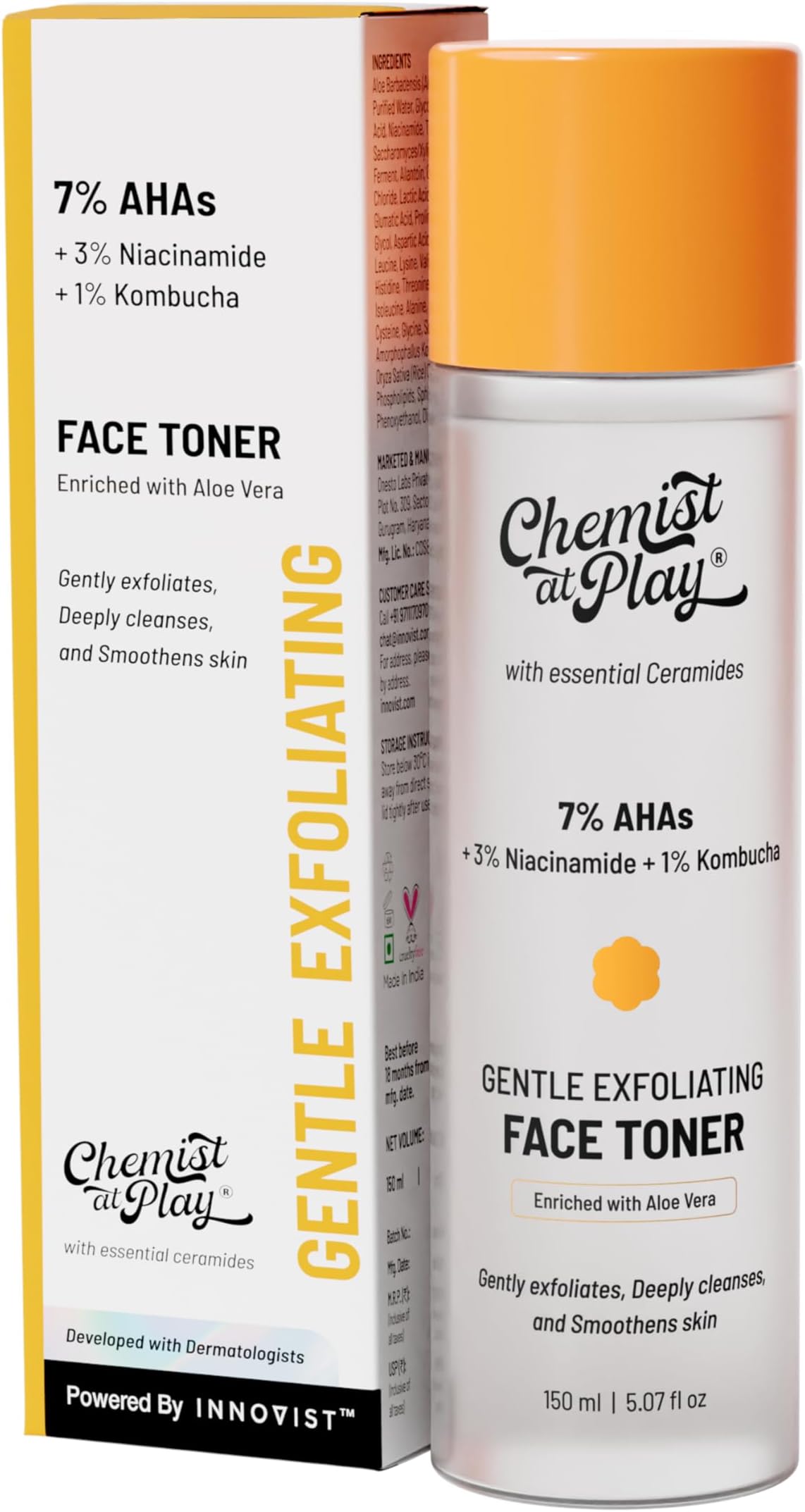 – Glycolic Acid Face Toner for Gentle Exfoliation & Skin Hydration | Formulated with 7% AHA, 3% Niacinamide & 1% Kombucha | 150ml