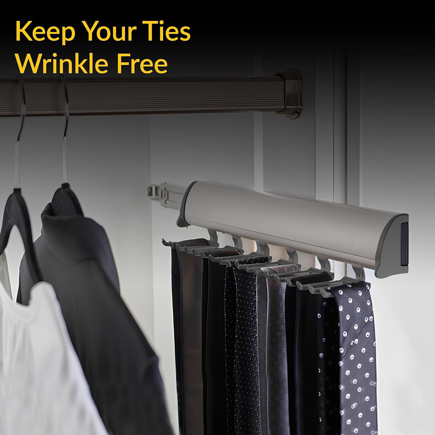 Brixwell QIMX-002 Tie Rack, TAG Synergy Elite Collection, 18 Hook, 13 7/8" with Full Extension Slide, Matt Aluminum with Chrome Hooks and end caps Matt Aluminum Hooks & End Caps: Chrome
