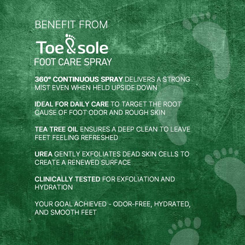 Sanidac Toensol Foot Odor Control Spray - Daily Spray for Neutralizing Foot Odor - Refreshing Formula with Menthol and Panthenol - Exfoliate and Hydrate Rough Skin