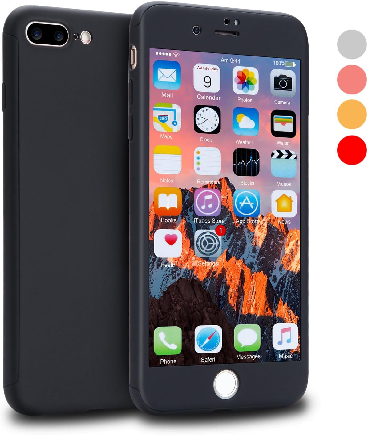 iPhone 8 Plus Case, VANSIN 360 Full Body Protection Hard Slim Case Coated Non Slip Matte Surface with Tempered Glass Screen Protector for Apple iPhone 8 Plus Only (5.5-inch) - Black