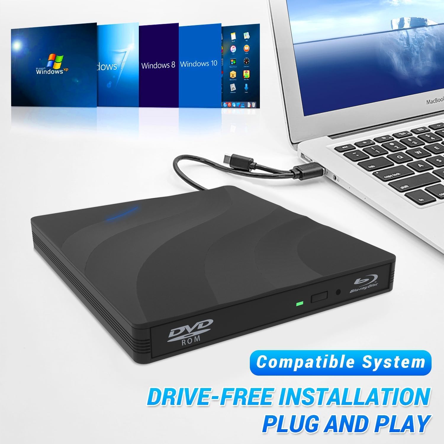 Unidad Blu-ray externa, USB 3.0 tipo C, grabadora de DVD y CD óptica 3D delgada, compatible con Windows y MacOS