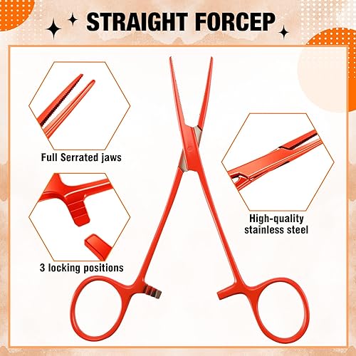 Miniatura 34 de BBTO Hemostat - Pinzas de hemostato curvadas y rectas para piercing, pinzas rectas y curvadas de acero inoxidable, pinzas de pesca (negro, 2 piezas)