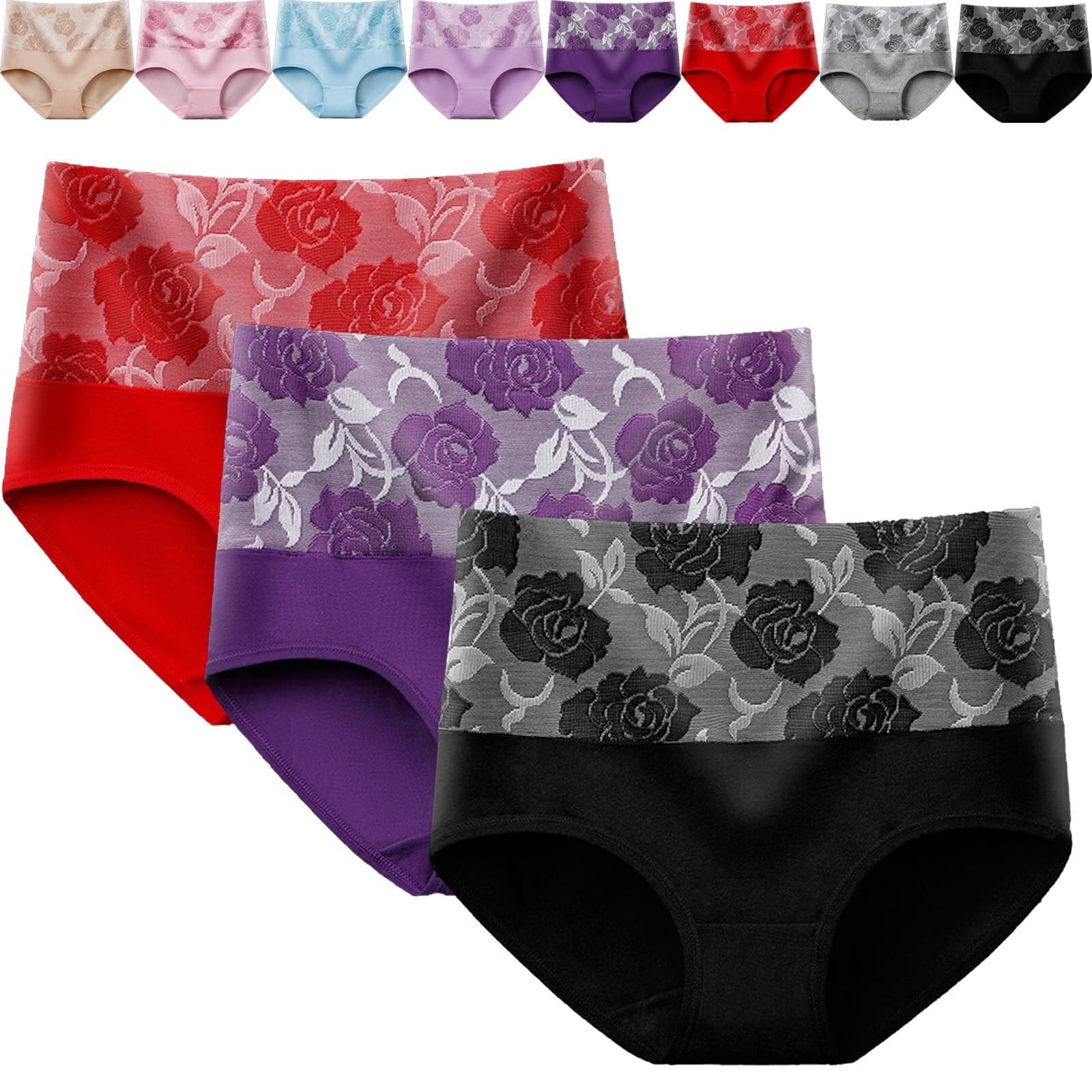 JHOMHF Women's High Waist Leak-Proof Panties Daily Comfort Incontinence & Tummy Control Panties(3pcs-a,L)