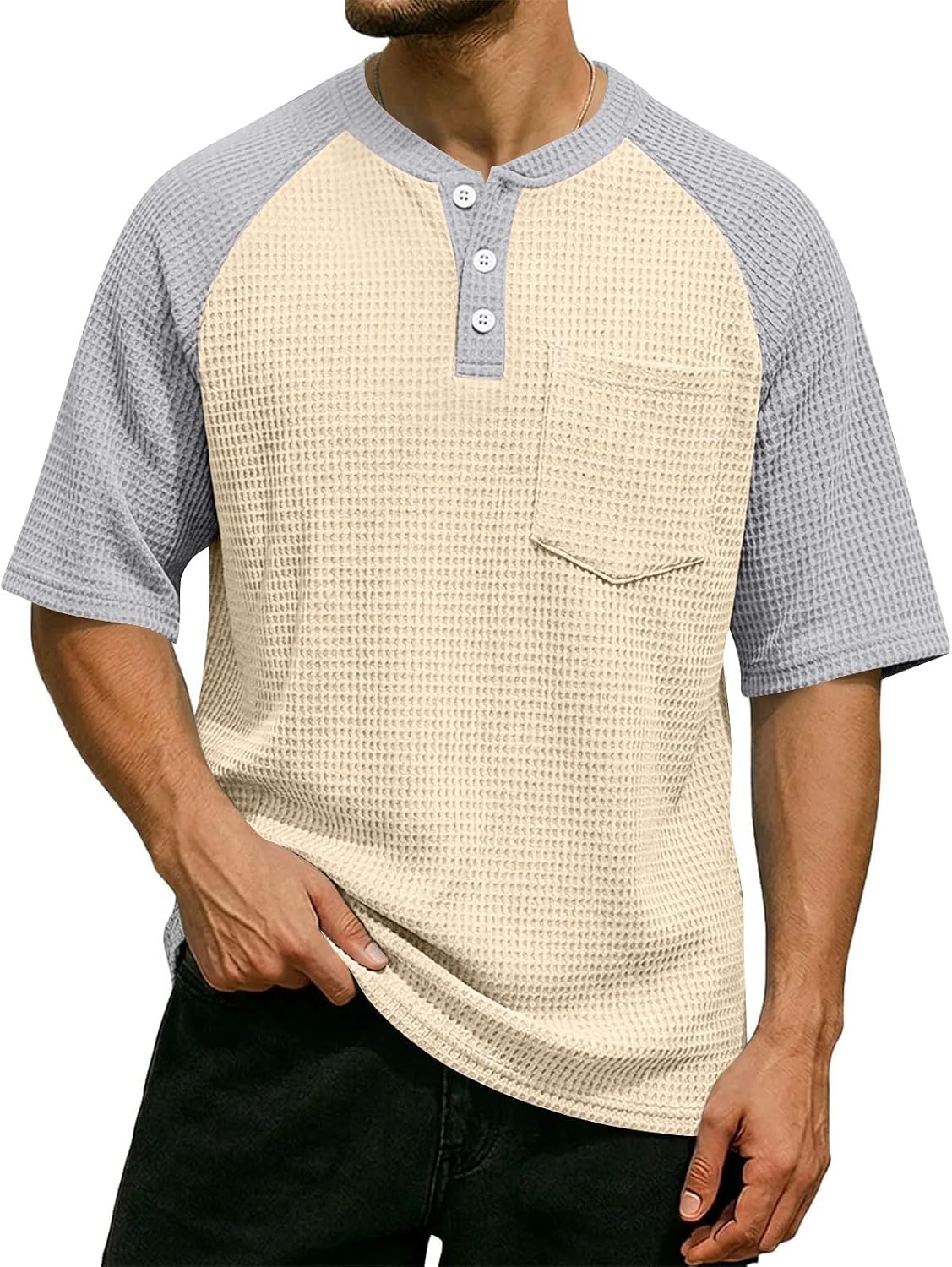RTRDE Men's Casual Henley Shirts Short Sleeve Color Block Summer Baseball Workout Shirts, S-3XL