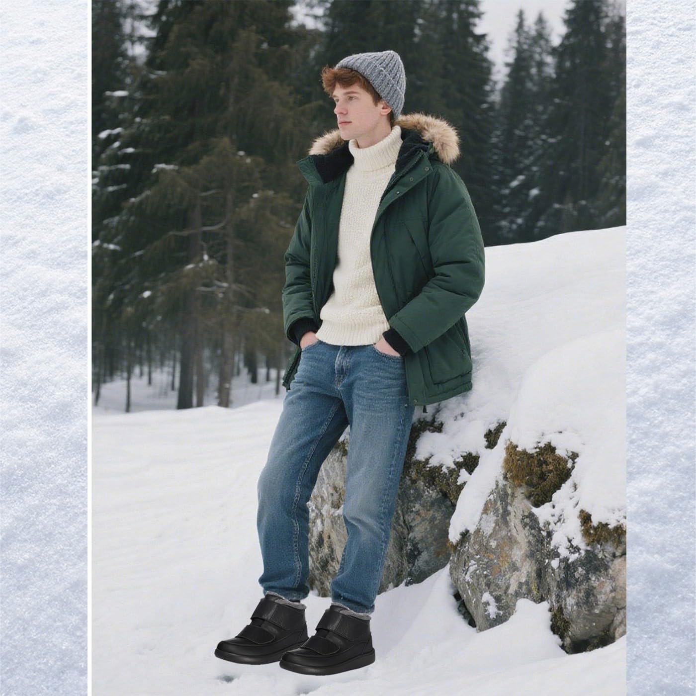 Hsyooes Diabetic Boots for Men Wide Width Winter Snow Boots Adjustable Straps Anti-slip Water Resistant Winter Shoes Warm Fur Lining Diabetic Shoes for Swollen Feet - Image 2