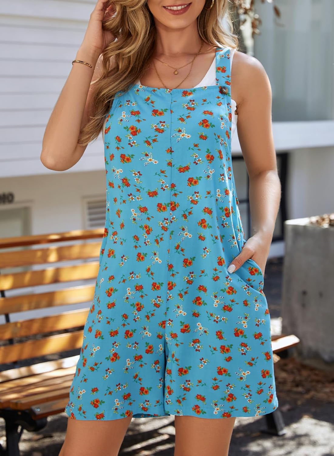 Dokotoo Women's Casual Rompers Loose Overalls One Piece Sleeveless Printed Wide Leg Short Pant Jumpsuits With Pockets - Image 2