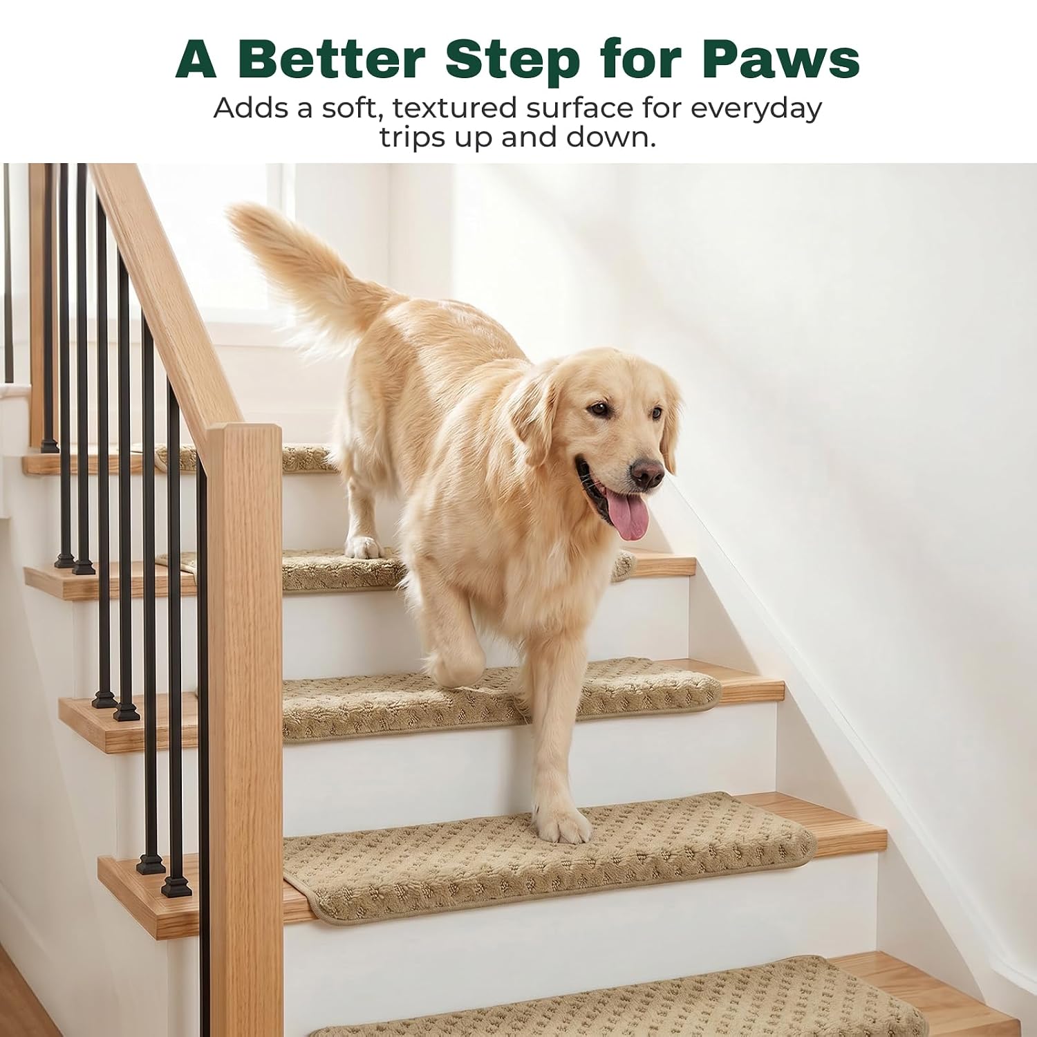 MBIGM Bullnose Carpet Stair Treads, Beige Lattice, 9.5" x 30", 14 Pack | Non-slip stair treads for wooden steps with 4-layer PP carpet, TPR adhesive backing and a 2 in bullnose edge