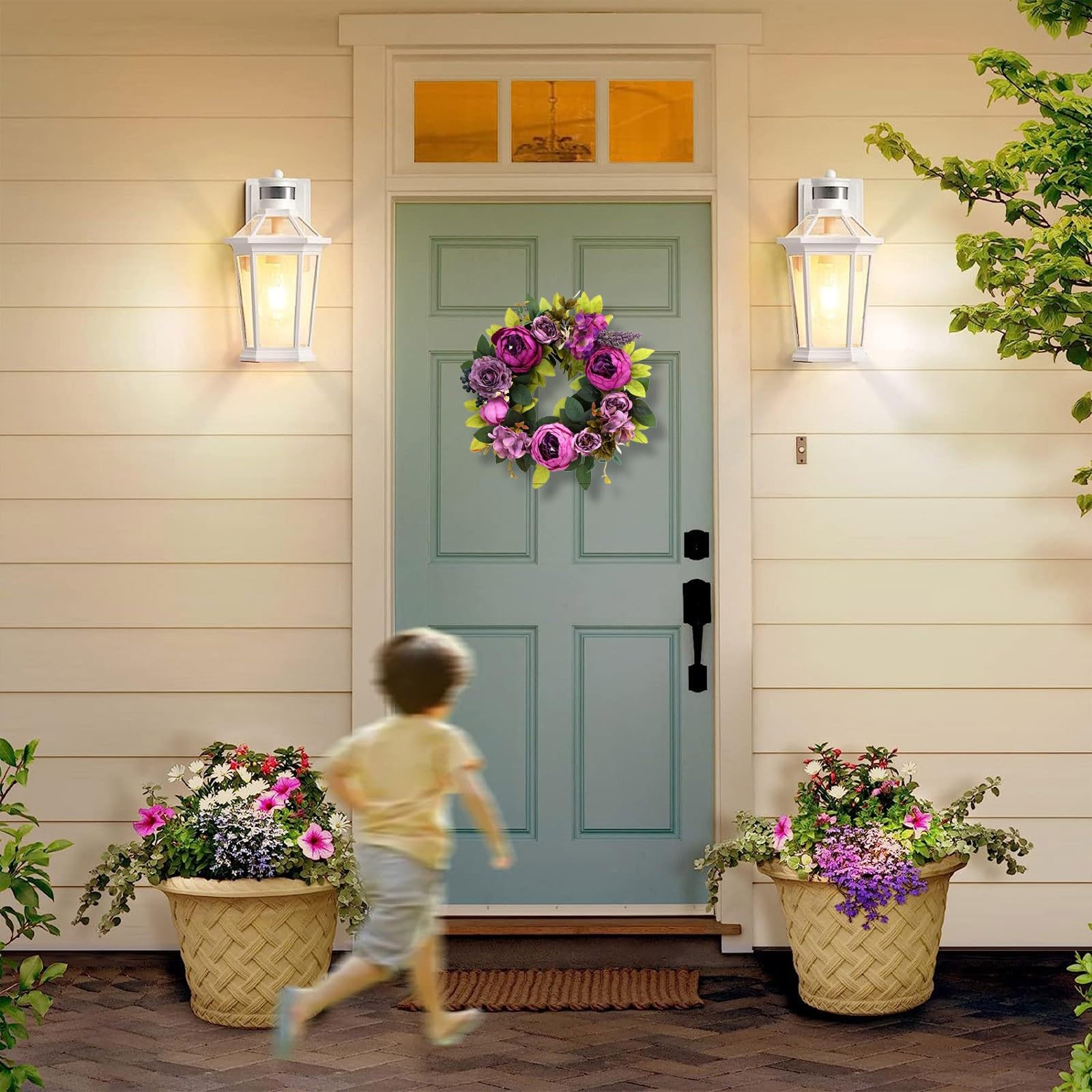 Puerta de entrada de primavera y verano, puerta floral con rosa de peonía, para todas las estaciones, para interiores y exteriores, casa de campo, porche, ventana de pared 062389
