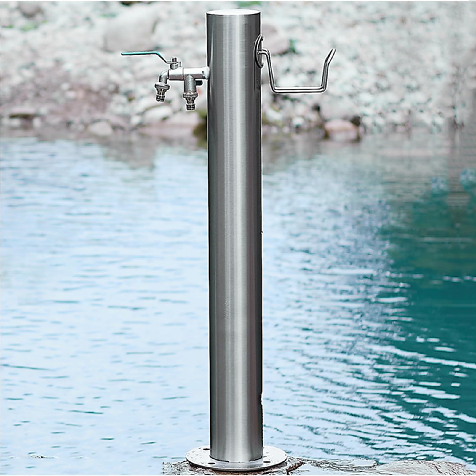 BHGFYXBS Stainless Steel Garden Water Column With Hose Hanger Stand, Freestanding Hose Stand Freeze Proof Outside, Outdoor Yard Hydrant Frost Proof Water Feature Fountain,B-20.5CM×86CM