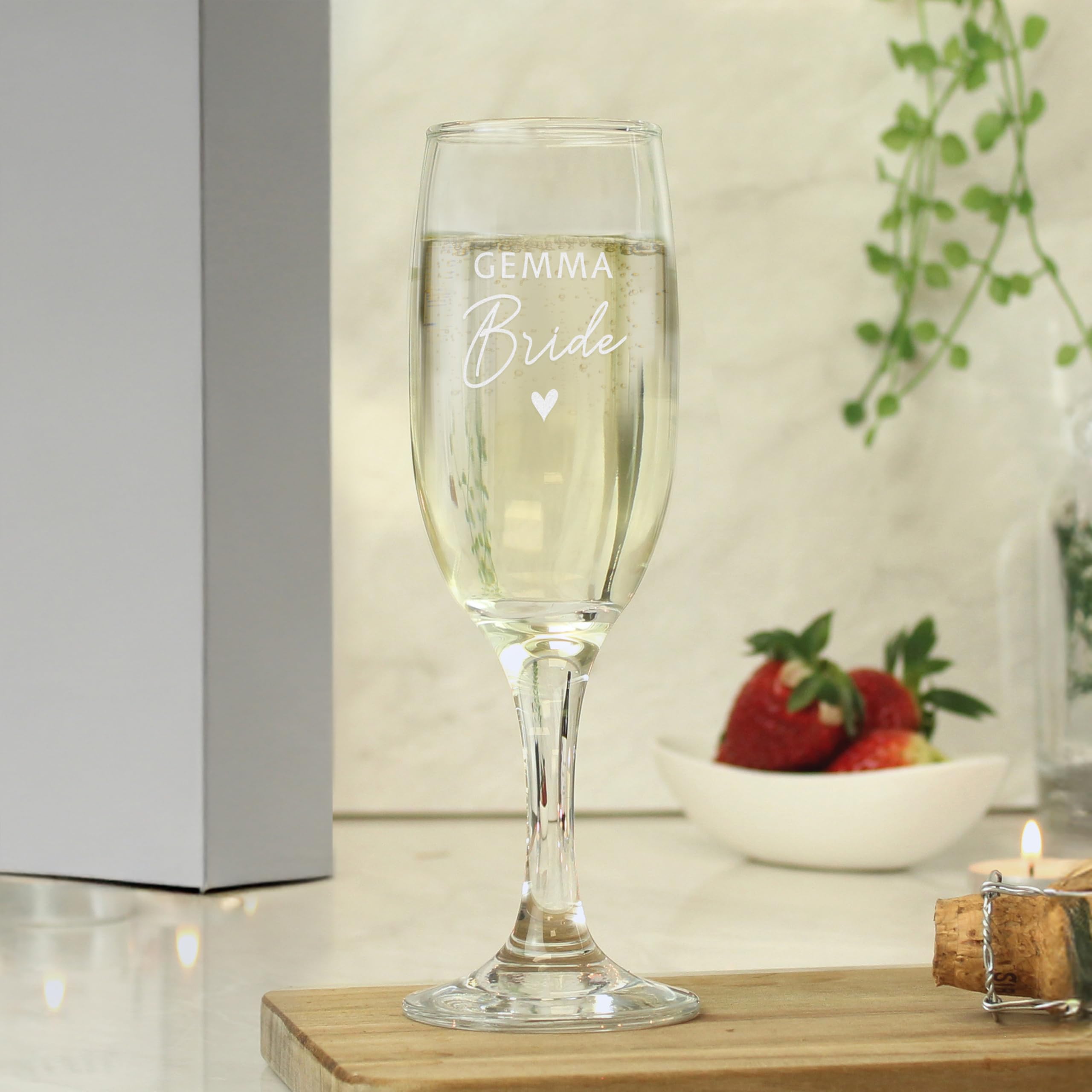 Custom Personalised Engraved Bride Champagne Flute Glass with Box. Ideal for Weddings.