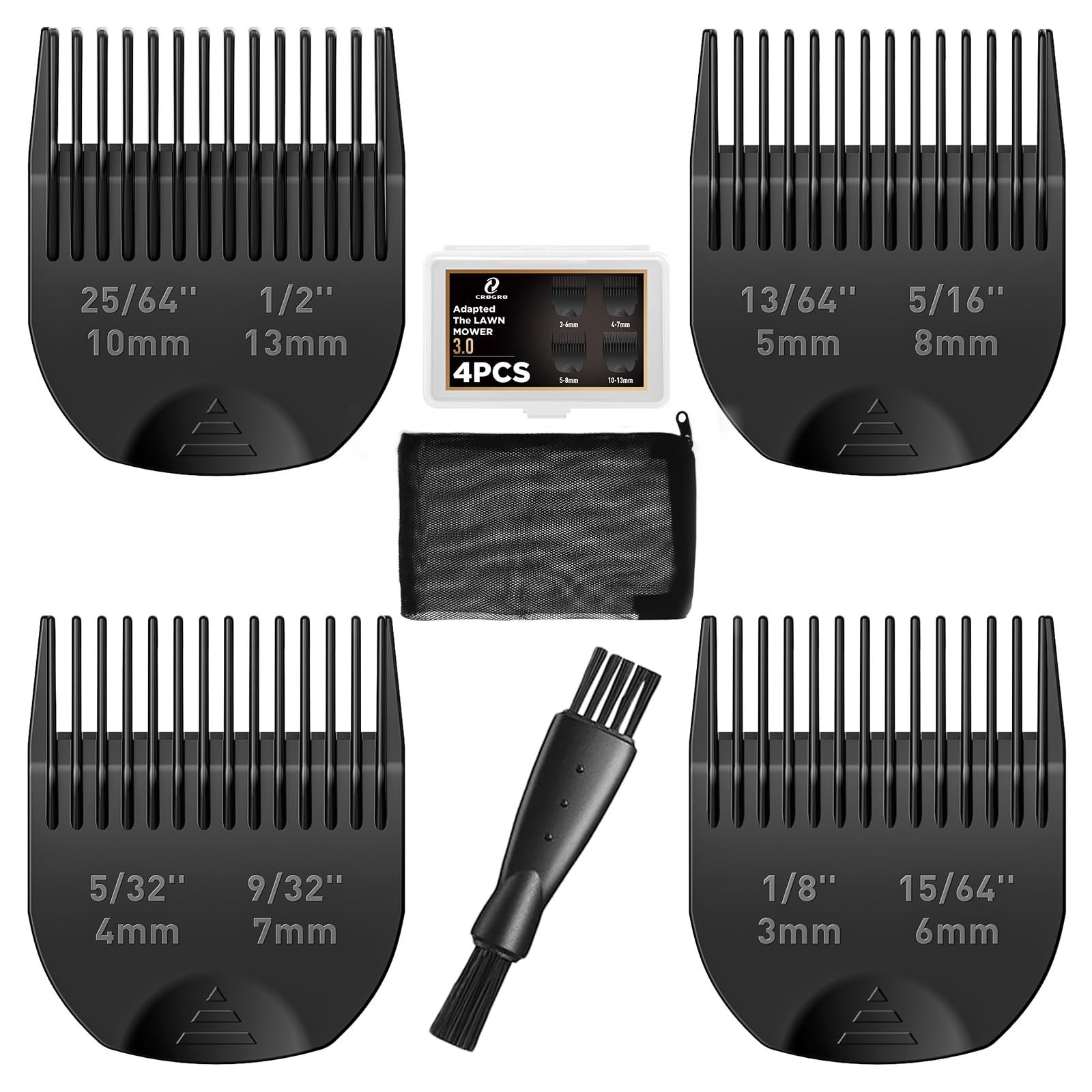 Guards Compatible with Manscaped The Lawn Mower 3.0, 4 Pack 8 Cutting Lengths from 1/8"-1/2" Inch with Brush, Organizer and Bag, Guide Comb for Manscaped 3.0 Attachments