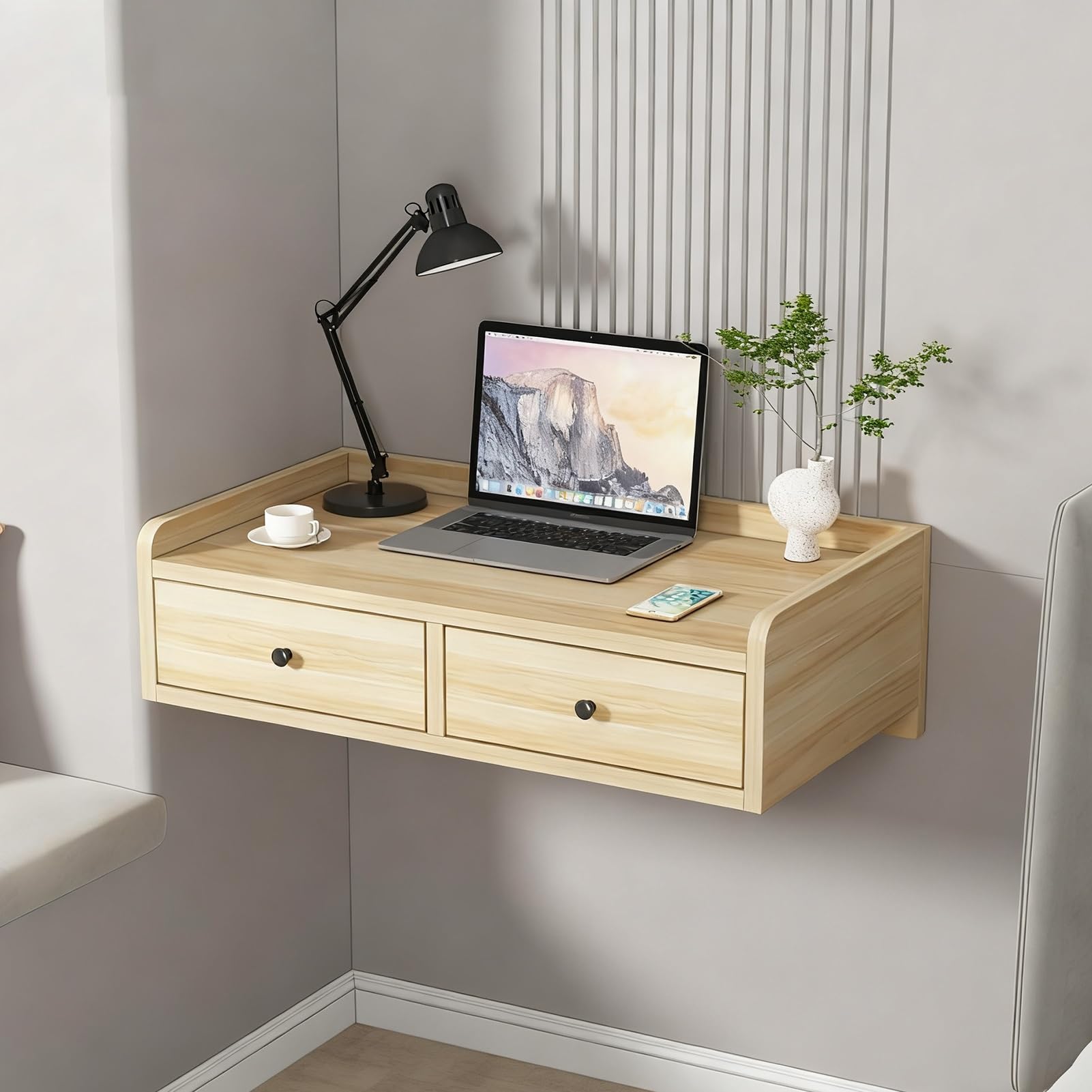Mesa de maquillaje flotante montada en la pared tocador infantil para baño y dormitorio Vani