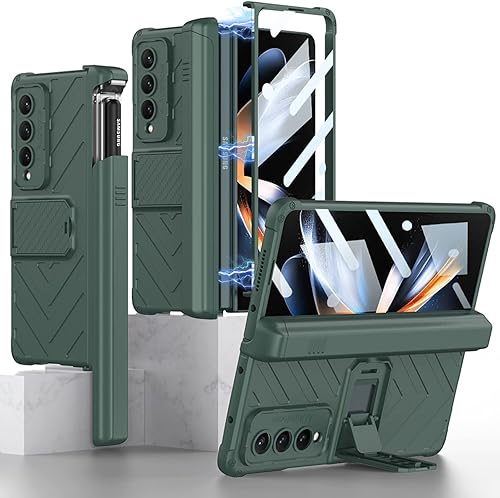 Miimall Funda compatible con Samsung Galaxy Z Fold 4 5G con protector de pantalla de vidrio templado integrado, bisagra magnética y ranura para