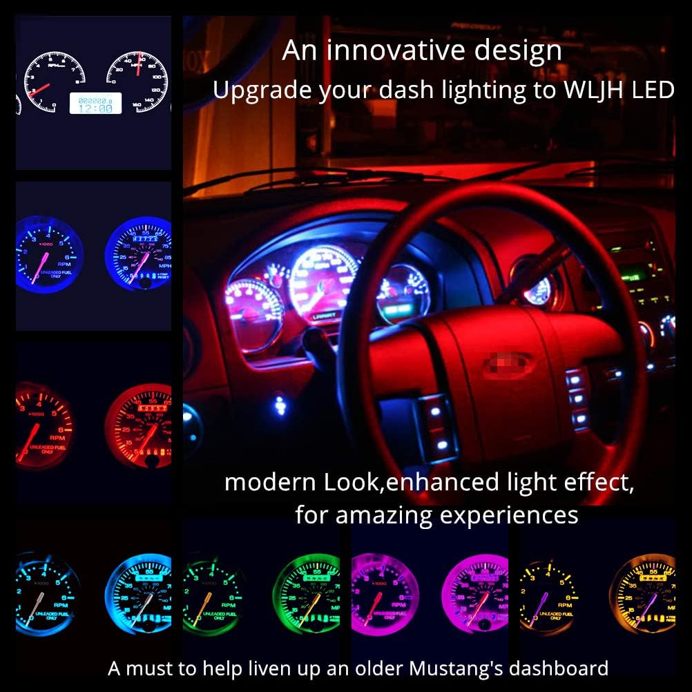 WLJH Extremely Bright Blue Canbus Instrument Panel Gauge Cluster Warning Indicator Bulb Full Led Light Kits Package For Ford Mustang 1979-1993, Pack of 16