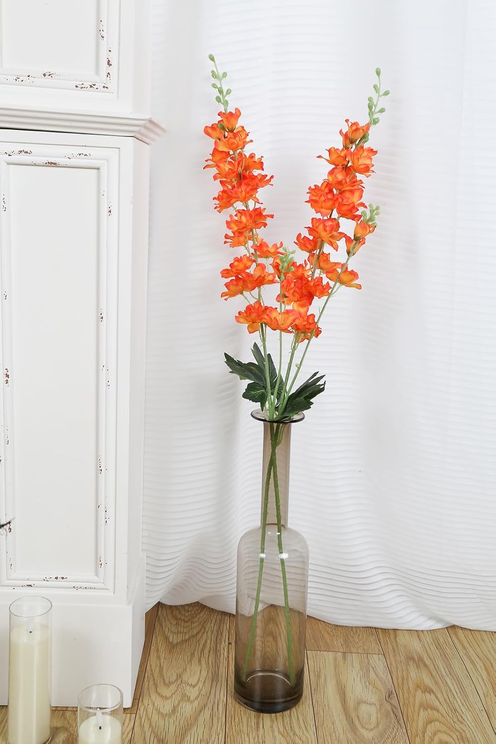 Orange Delphinium Artificial Flowers,8PCS Long Stem Silk Larkspur Flowers 33.5'' Faux Delphinium Stems for Tall Vase Home Wedding Table Decor(Orange) - Image 5