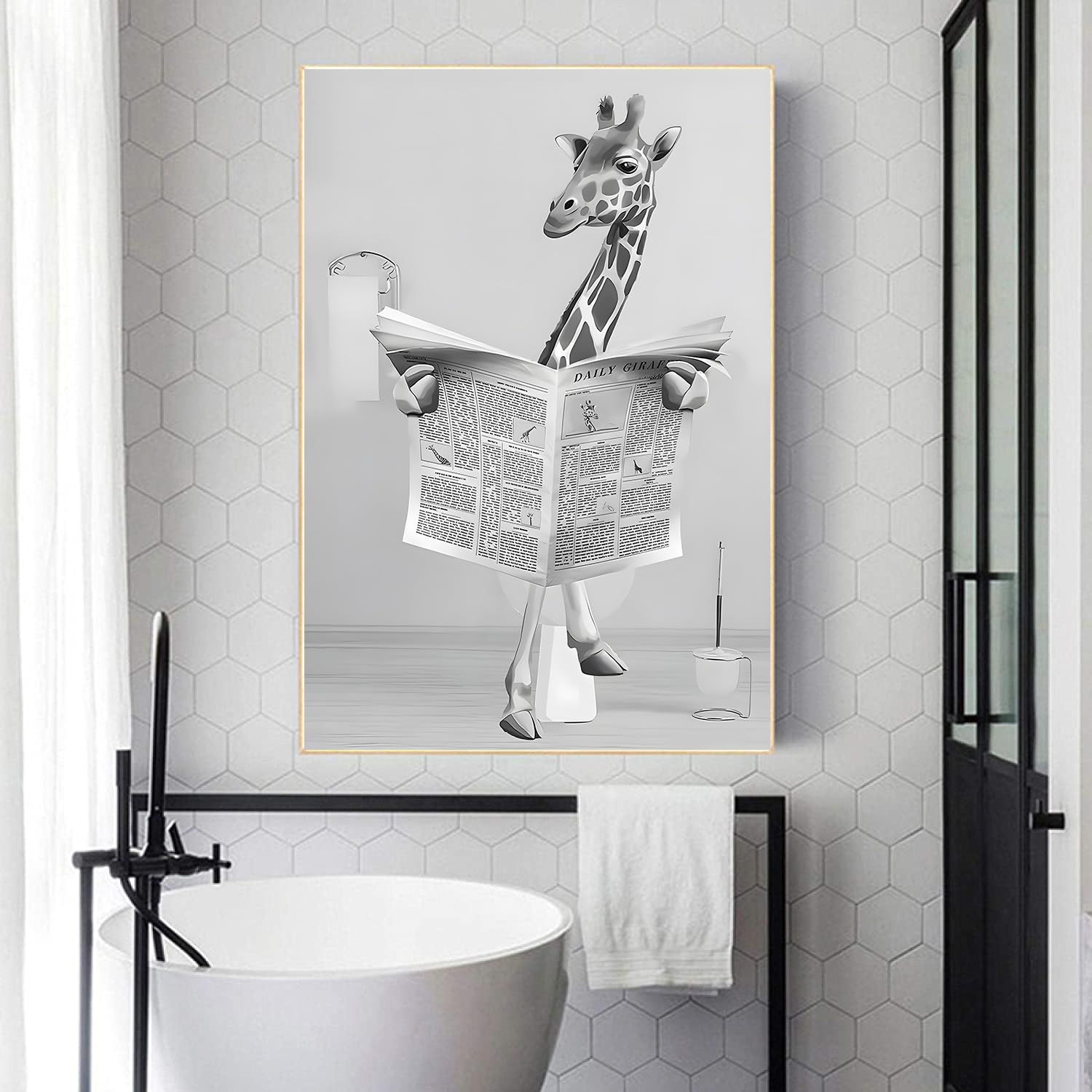 LYBOHO Black White Scottish Highland Cow Bathroom Pictures Funny Animal in the Bathtub Canvas Pictures for Living Room Bathroom Bedroom Decorative Frameless (1 Piece-30 cm x 40 cm - Image 4
