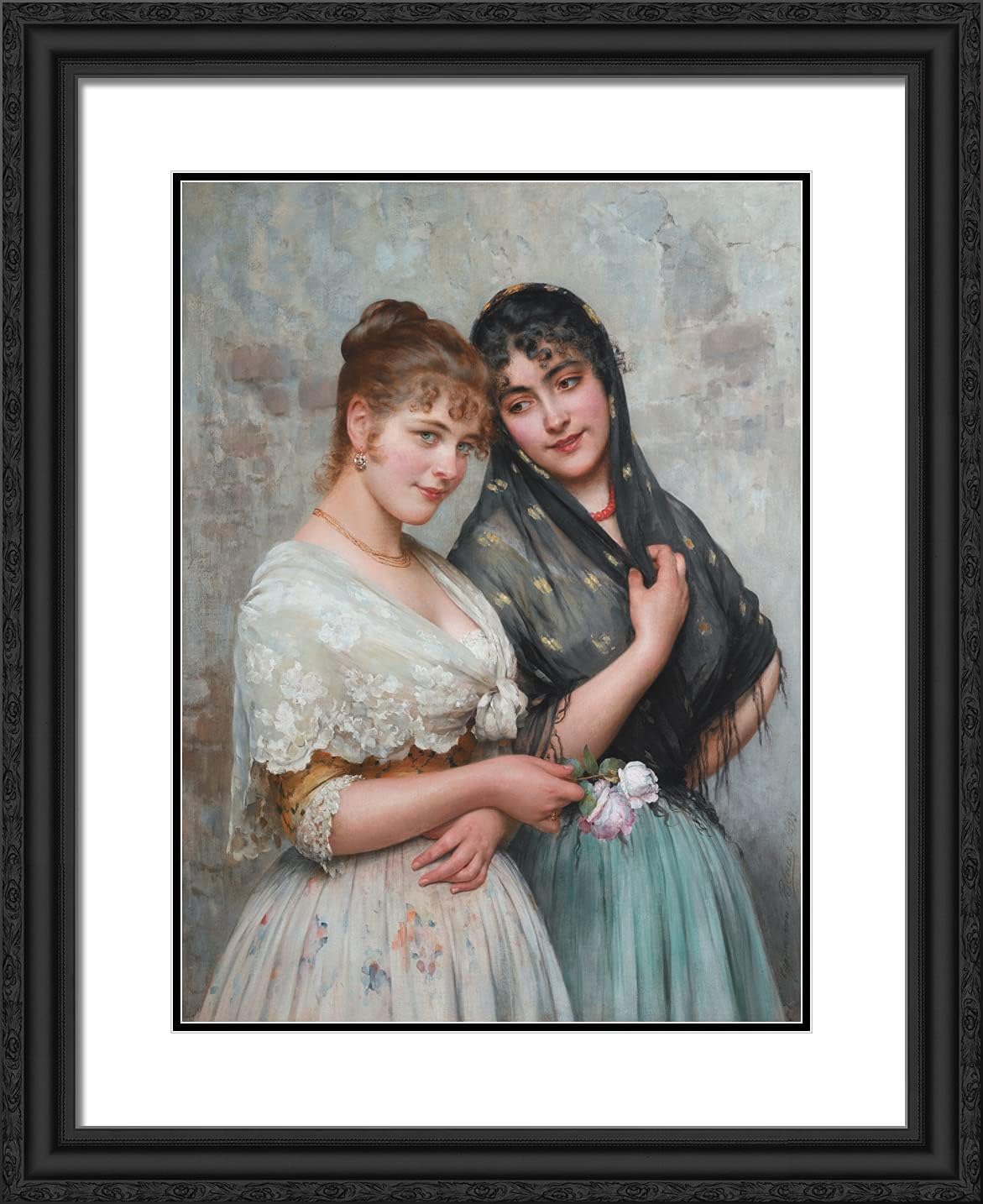 ArtDirect De Blaas, Eugene 20x24 Gold Ornate Framed Art Print with Double Matting Titled: Two Venetian Women
